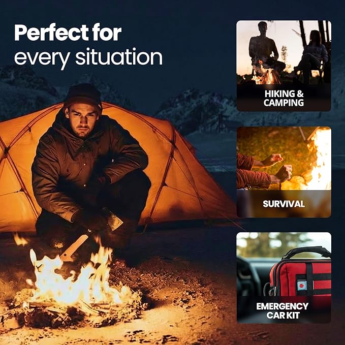 Wallaby Fire Starter Kit - 33 Waterproof Plugs in Metal Tin + Flint Rod Striker Multi-Tool, Pocket Survival Guide, Airtight Mylar Storage Bag – Camping, Emergency, Grill, Fire Pit
