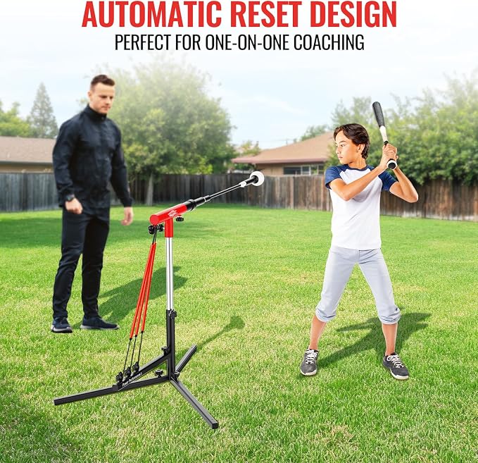 Youth Swing Trainer For Baseball & Softball - Auto Reset Hitting Trainer with 3 Power Bands,Softball Swing Trainer Height Adjustable 24–30" Baseball Training Equipment Improve Power,Speed,Accuracy