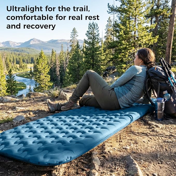ATEPA Ultralight Self Inflating Sleeping Pad for Backpacking, 1.65lbs Compact 3-Season Camping Mat with R-Value 2.3, 1.2" Thick Insulated Foam Pad for Hiking, Trekking & Mountaineering - Blue