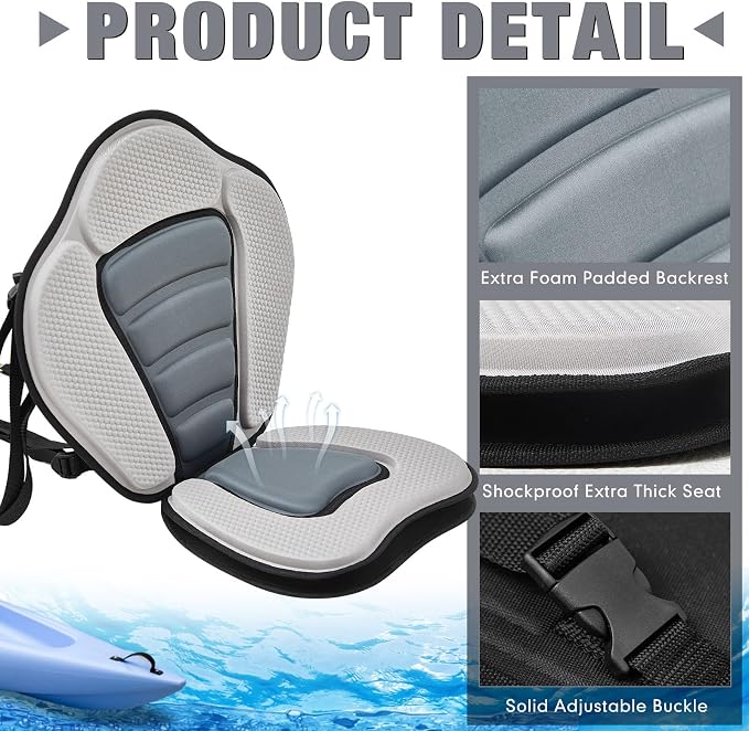 Lewtemi Thicken Kayak Seat with Back Support Canoe Paddle Board Seat with Detachable Storage Bag Adjustable Sit on Top Paddleboard Cushion for Kayaking Canoeing Rafting