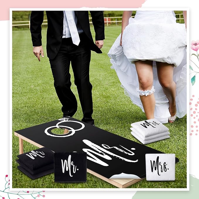 11 Pcs Wedding Cornhole Set for Reception, Mr & Mrs Cornhole Game with 8 Bean Bags & Board Wraps, Outdoor Lawn Toss Game for Wedding Party & Bridal Shower(Boards Not Included)