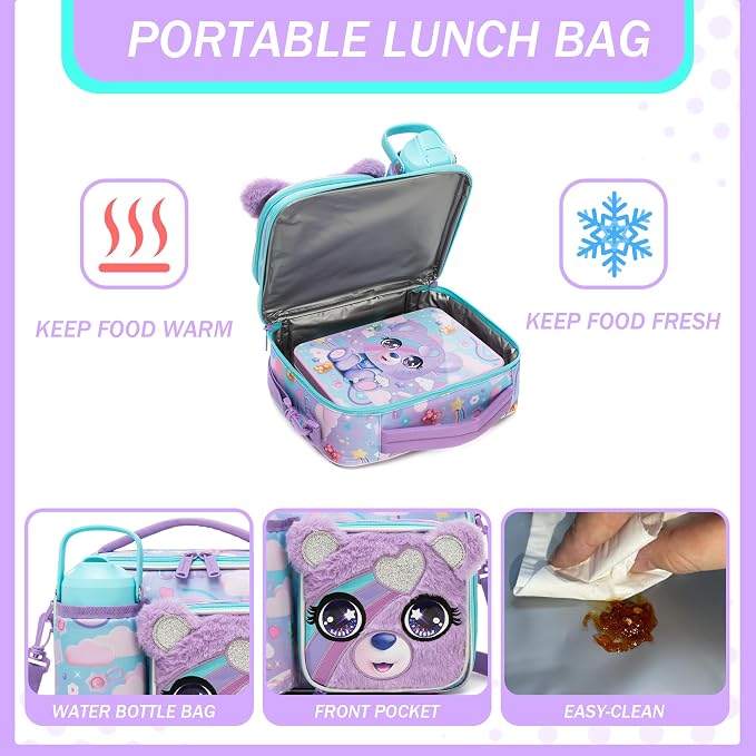 Kids Bento Lunch Box with 6 Compartments Girls Lunch Box with Lunch Bag,Stainless Steel Water Bottle,Ice Pack & Utensils Set,Birthday Gifts for Ages 3-12 Back to School Toddler Girls