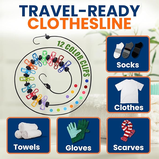 Travel Laundry Detergent Sheets and Elastic Travel Clothesline – Laundry Detergent Sheets 50-Count + Strong Portable Clothesline for Hotels, Cruises & Camping, Trips & Small Spaces