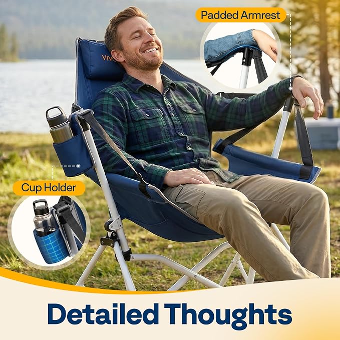 VIVOHOME Hammock Camping Chair, Portable Outdoor Swinging Rocking Chairs for Adults with Adjustable Pillow, Back and Height for Travelling, Backyard, Patio, Supports 400 lbs, 600D Breathable Mesh