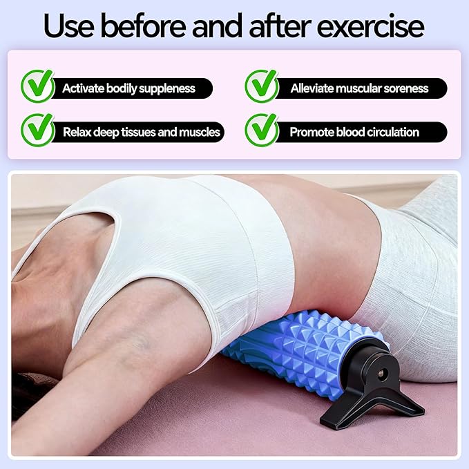 Foam Roller with Detachable Stand, 18" Deep Tissue Massage Roller, Beginner-Friendly Support Design for Muscle Recovery, Home Workout & Fitness - Blue
