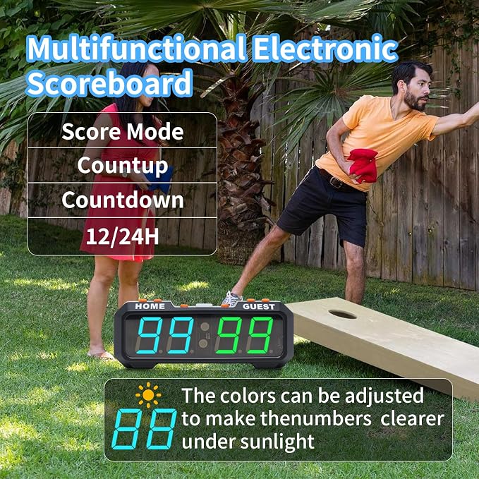 Digital Scoreboard with 7 Color Change, Portable Electronic Scoreboard with Battery Powered, Portable Score Keeper with Buzzer for Pingpong/Board Game/Indoor & Outdoor Game