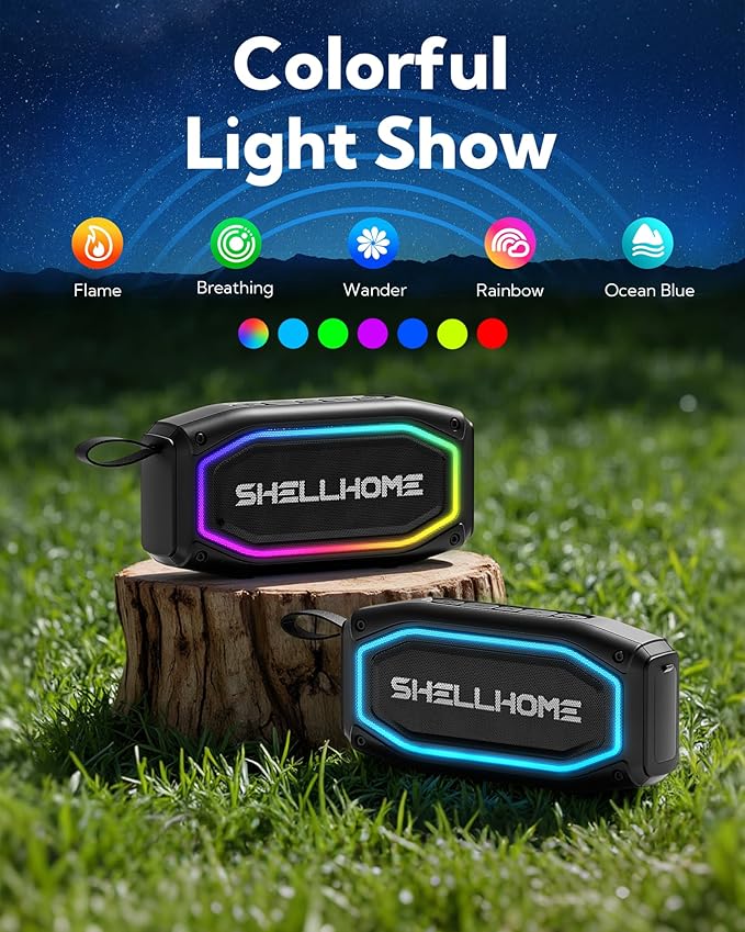 ShellHome Golf Magnetic Bluetooth Speakers, Portable Wireless Waterproof Speaker, 30H Playtime, IPX6, Shockproof, TWS Stereo, RGB Lights, Golf Cart Accessories, Golf Gifts, for Outdoor, Camping