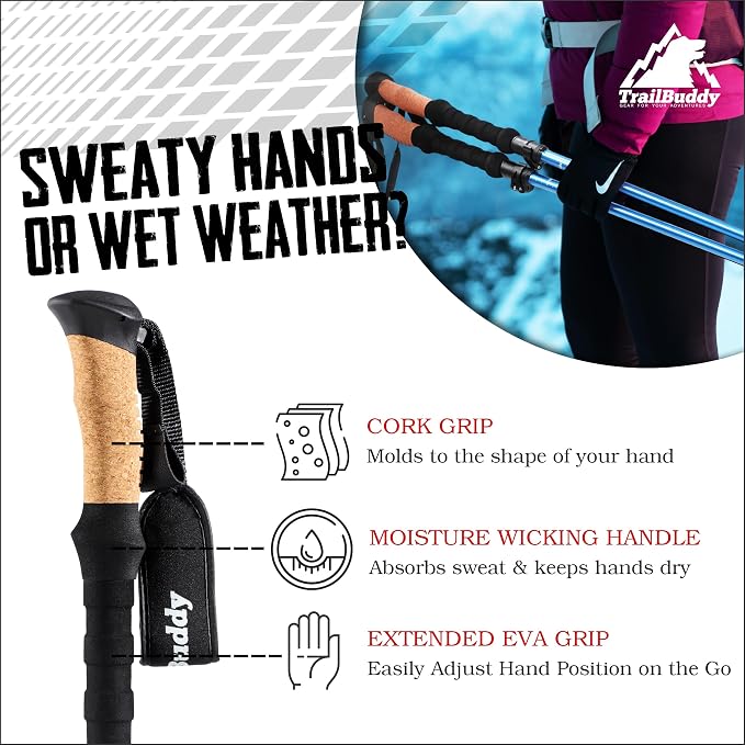 TrailBuddy Trekking Poles – Lightweight 7075 Aluminum Hiking Poles for Women, Men & Seniors – Collapsible Walking Sticks for Travel, Trails & Balance