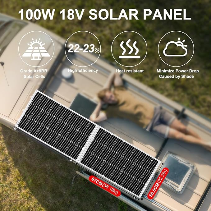 DOKIO 200W Solar Panel Kit (2×100W) Monocrystalline with Aluminum Frame and MC4, Mounting Brackets, Clips & 5m Cable for RV, Boat, Roof, Off-Grid (Controller Required)