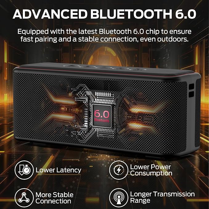 Monster Shock Plus Bluetooth Speaker,Portable Speaker with 40W Loud Stereo Sound,Bluetooth 6.0,TWS Pairing, 20H Playtime, Support AUX/TF Card, IPX6 Waterproof Wireless Speakers for Travel,Home,Outdoor