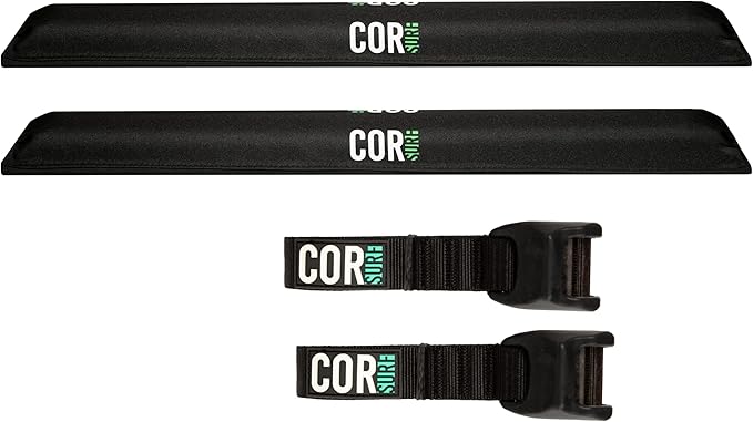 COR Surf Aero Roof Rack Pad and Premium No-Scratch Cam Buckle Tie Down Straps with Protective Silicone for Surf, SUP, Kayak and Canoe (28" Narrow Black)