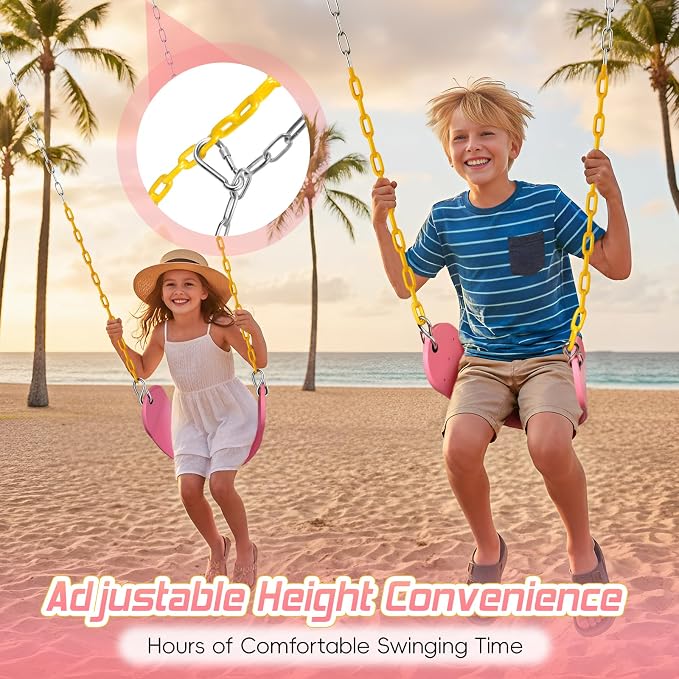 SEKKVY 2 Pack Swing Seats with 66" Heavy Duty Chains, Swing Set Accessories Replacement with Snap Hooks, Toddler Swings Supports 250 lbs for Outdoor Backyard Playground, Indoor Swing for Kids, Pink
