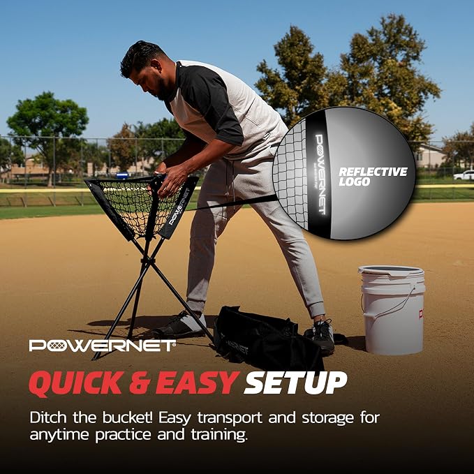 PowerNet Baseball Softball Portable Ball Caddy, Holds Bucket of Baseballs, Softballs, Tennis Balls, Use During Batting Practice Training and Drills