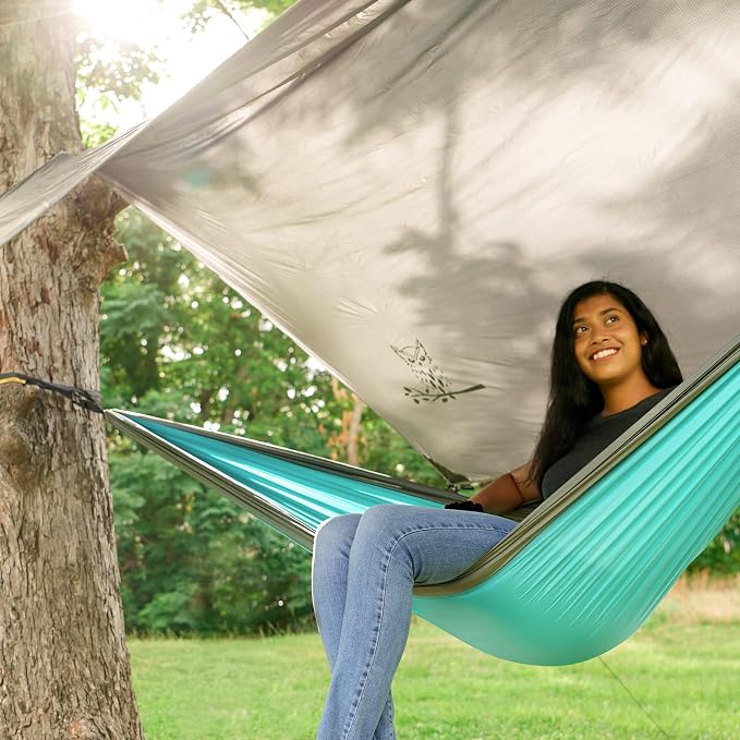 Wise Owl Outfitters Hammock Rain Fly – Waterproof Camping Tarp Cover with Tent Stakes & Carry Bag, Ultralight Shelter for Backpacking & Outdoor Shade