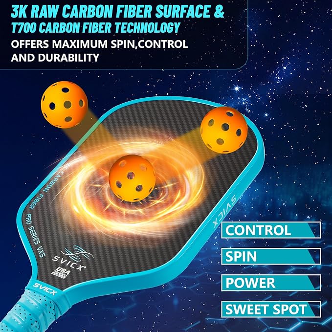 Carbon Fiber Pickleball Paddle 16mm – Professional Pickleball Paddles with Superior Control, Power & Spin – Extended Handle for Two-Handed Grip, USAPA Approved