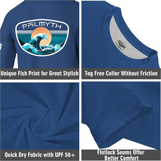 Palmyth Fishing Shirts for Men Long Sleeve UPF 50+ T Shirt Sun Protection | Quick Dry, Sun Protection, Myth-Cool Fabric, Fish Print, Moisture Wicking, Stretchy, Breathable, Fishing,Boating,Outdoor Wear