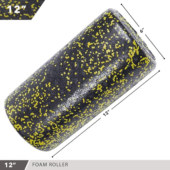 Day 1 Fitness High Density Muscle Foam Rollers - Sports Massage Rollers for Stretching, Physical Therapy, Deep Tissue, Myofascial Release - Ideal for Exercise and Pain Relief - Speckled Yellow, 12”