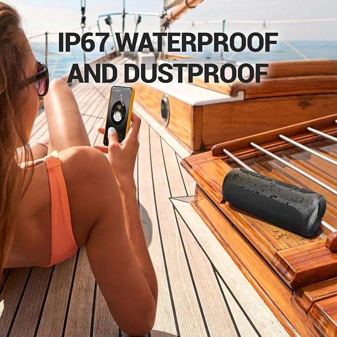 Wireless Waterproof Bluetooth Speaker - Portable Speaker Loud with Built-in Subwoofer and Tweeter, Extra Bass, Stereo Sound, IP67, Colorful Lights for Party, Outdoor, Camping - Black | Extra Bass, Stereo Sound, IP67 Waterproof and Dustproof, Colorful L...