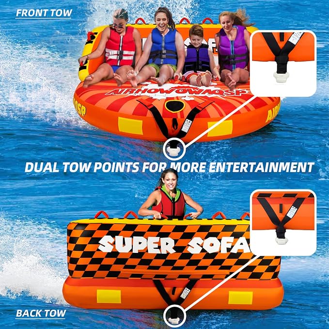 Super Sofa Towable Tubes for Boating 1-4 Person,Tubes for Boats,Inflatable Pull Boats/Boat Tube/Water Tube,Front&Back Tow Points with Heavy-Duty Thick Nylon Cover for Water Sports