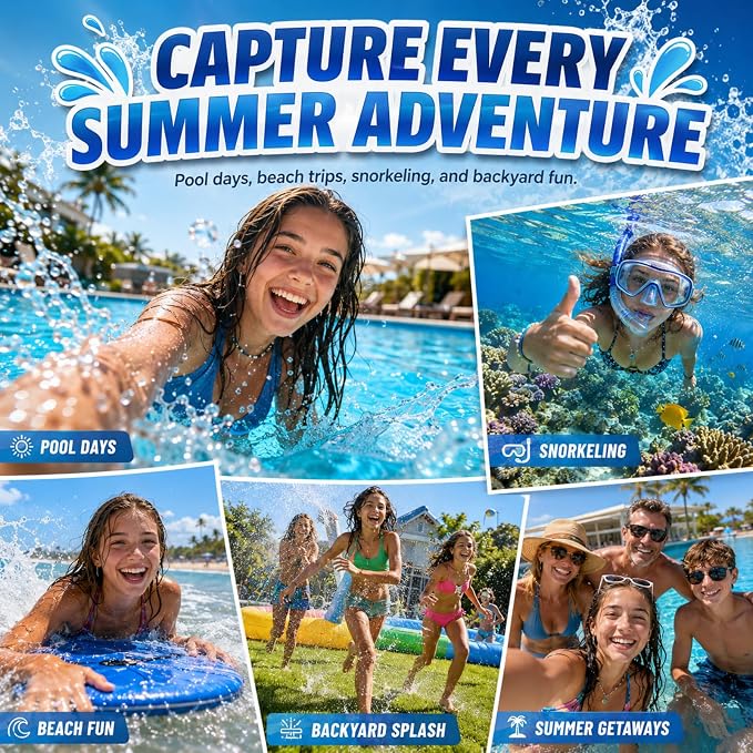 Maxmango D70 4K Underwater Digital Camera - 48MP 10FT Waterproof Camera for Snorkeling - Dual Screen Selfie Compact Floatable Camera with 16GB Card - Point and Shoot Digital Cam 1200mAh Battery -Blue