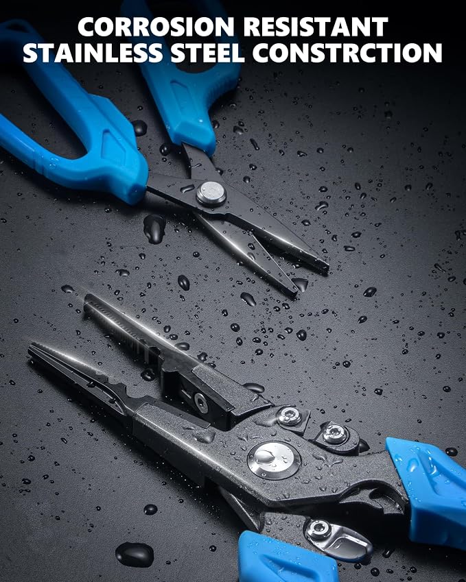 Fishing Tool Kit, Fishing Gear and Gifts for Men | Fishing Plier with Sheath, Fillet Knife, Fishing Scissors, Fish Lip Gripper, Tool Retractor, Keychain Bottle Opener