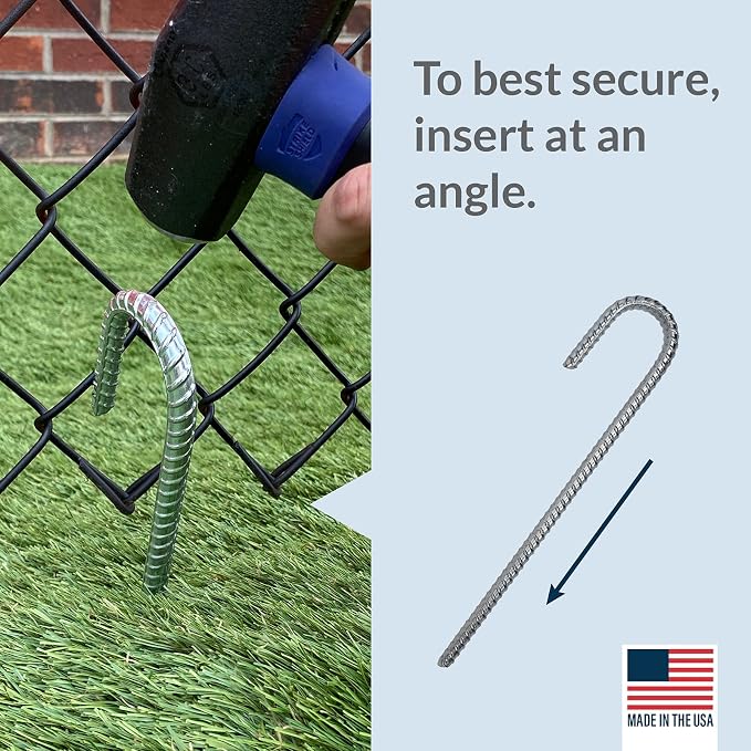 Pinnacle Mercantile 8 Pack Anti Rust Rebar Stakes J Hook Heavy Duty Galvanized Steel Ground Anchors 12 inch Long 3/8 inch Round Chisel Point End Made USA