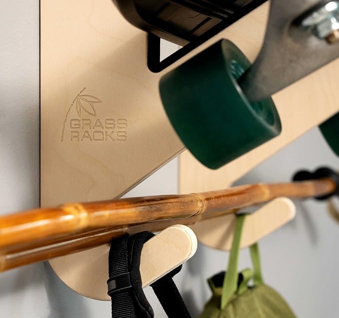 Grassracks Bamboo & Birch Snowboard Rack and Skateboard Rack - Moloka`i Series Snowboard Wall Mount