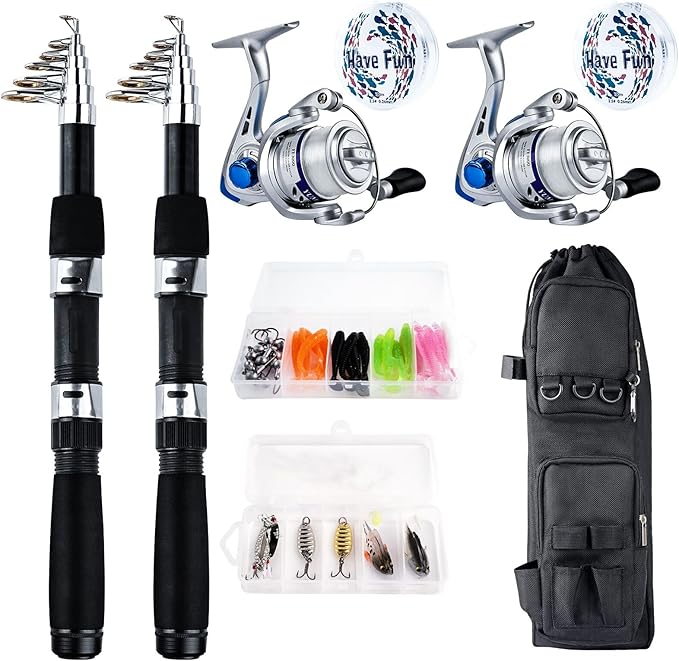 Telescopic Fishing Rod Reel Combo 2pcs 6.89FT Saltwater Fishing Gear Set | Collapsible Spinning Pole Reel Kit Compact Fishing Lures Tackle Accessories Lightweight Travel Fishermen Gift