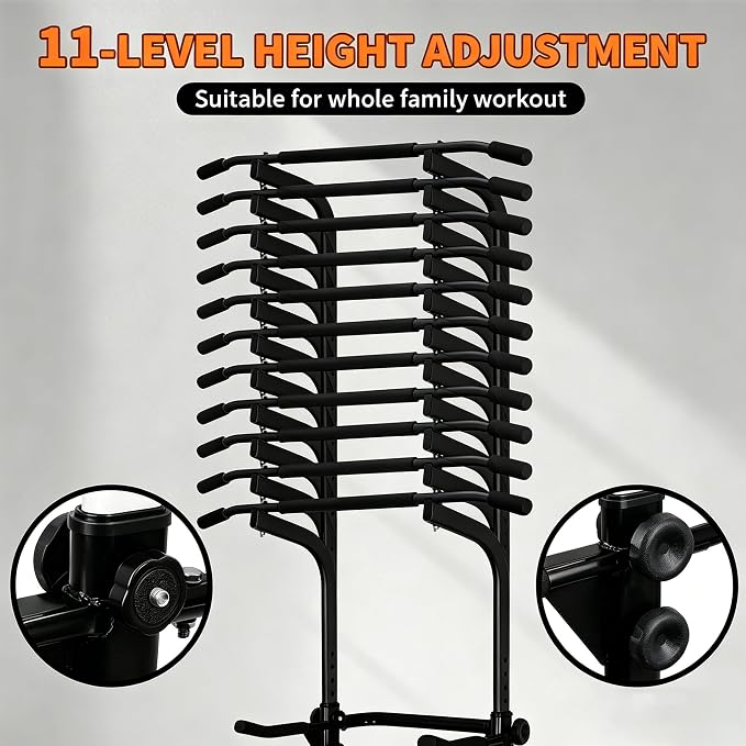Power Tower Pull Up Bar and Dip Station, 11-Height Adjustable Pull Up Bar Station for Home Gym, Multi-Function Strength Training Fitness Equipment for Pull Ups, Dips, Push Ups & Knee Raises