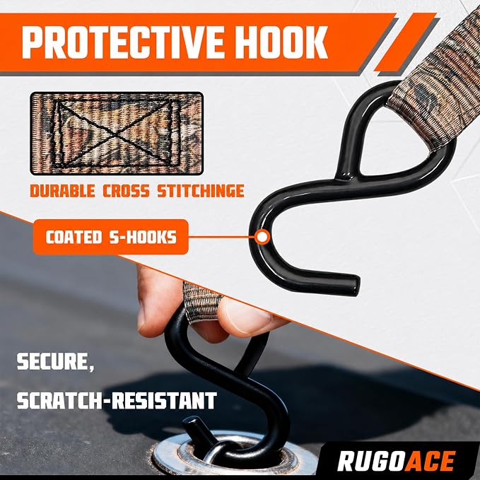 8PK Ratchet Tie Down Straps 1" x 10ft, 300lbs Load Capacity, 900lbs Break Strength, Durable for Moving Appliances, Lawn Equipment, Motorcycles, Cargo Trucks, Trailers & More, Camouflage