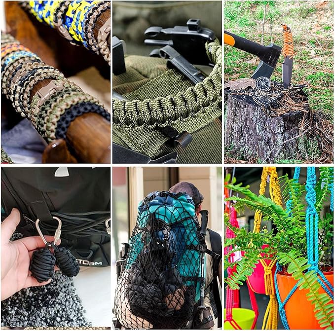 WEREWOLVES 550 Paracord Kits 100ft Each Color - 5 Colors Parachute Cord Combo 7 Strand Type III Parachute Cord 4mm for Crafting, Dog Collar, Survival Bracelets