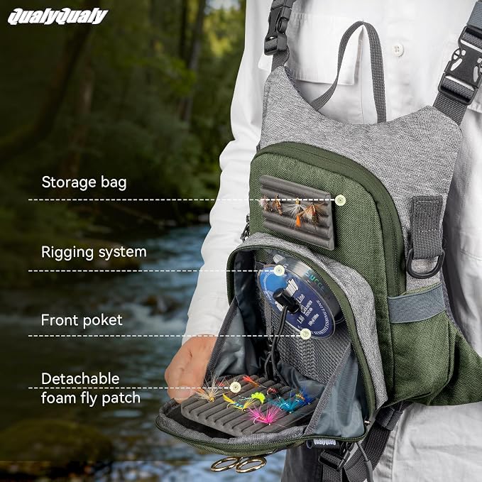 QulayQualy Fly Fishing Pack - Chest Pack with Work Station Lightweight Tackle Fishing Bag with Quick-Release