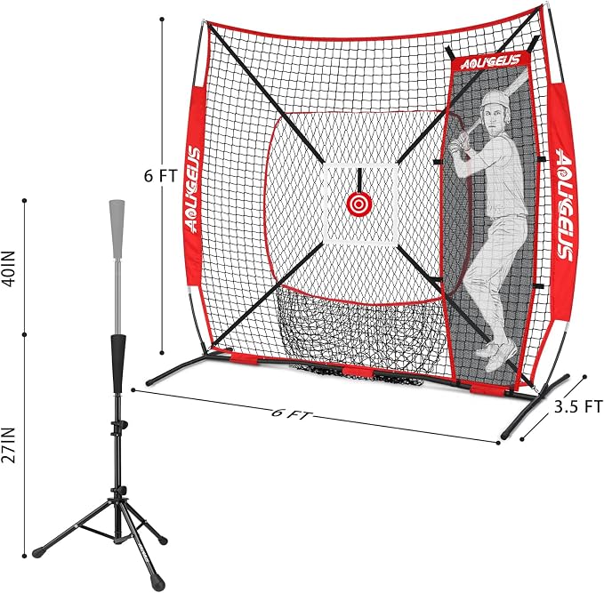 6'X6' Baseball Softball Practice Net,Pitching Net,Batting Net,with Batting Tee,Dummy Batter,Bonus Strike Zone Target and Bow Frame,for Hitting,Pitching,Catching