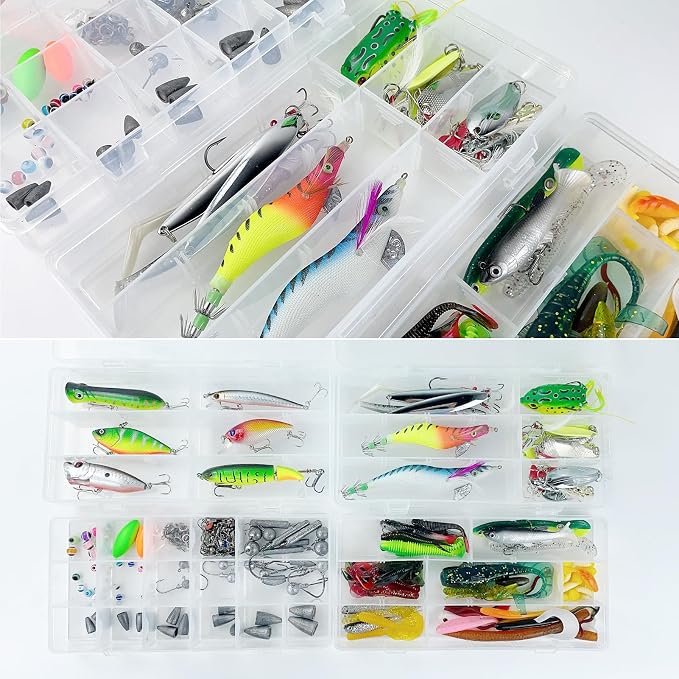 Fishing Lures Kit with Tackle Box Included Crankbait, Minnow, Spinnerbaits, Spoons, Soft Lures, Jigs, Hooks, Bait Rigs, Weights Sinkers, Topwater Lures Freshwater Saltwater 346/353Pcs