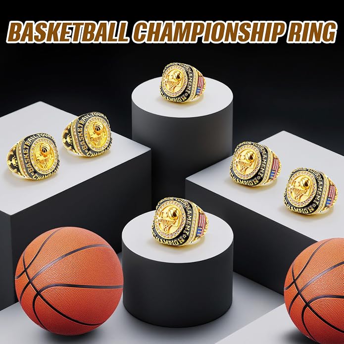 Misdary Soccer Baseball Basketball Championship Rings with Holder Most Valuable Player Trophy Gold Ring Award Gift Team Prize for Football Tournament Winner