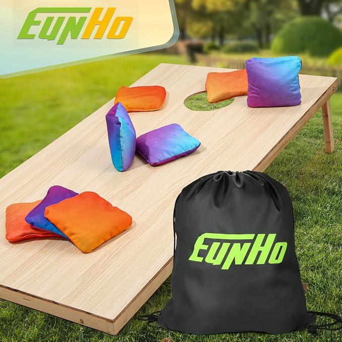 EunHo Double Sided Set of 8 Cornhole Bags Regulation Size & Weight Sticky and Slick Professional Corn Hole Bean Bags Multicolored