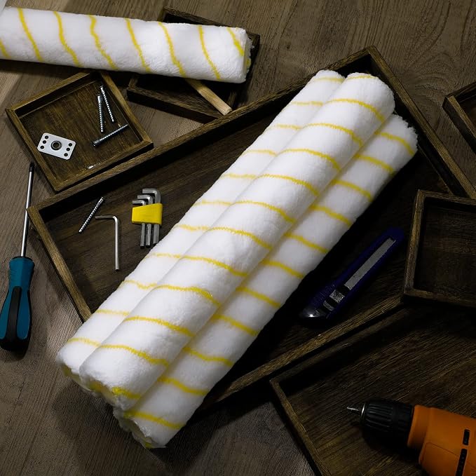 6 Pcs 18 inch Paint Roller Covers 3/8 '' nap Microfiber Paint Roller Sleeves for Wired or Simple Smooth Painting Frame Wall Ceilings Home Painting Supplies, Core Dia 1.5''