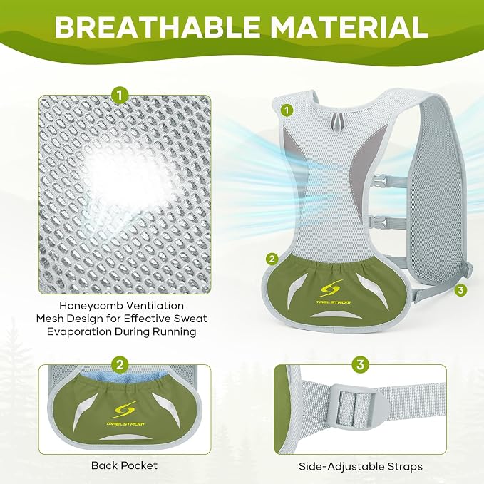 Maelstrom Running Vest,500ml Soft Flask Hydration Pack for Trail Marathon | BPA-Free Flask, Breathable Mesh, Bounce-Free Fit, Adjustable Compression, Reflective, Multi-Pockets, For Cycling, Hiking