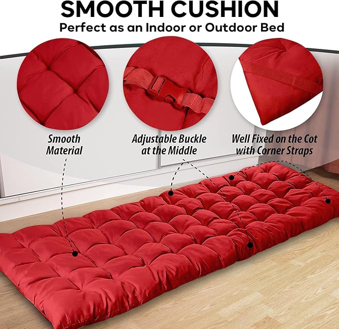 Zone Tech Camping Cot Mattress Pad Premium Quality Outdoor Comfortable Thicker Cotton Sleeping Cot Lightweight Waterproof Bottom Pad Mattress for Adult, Kid