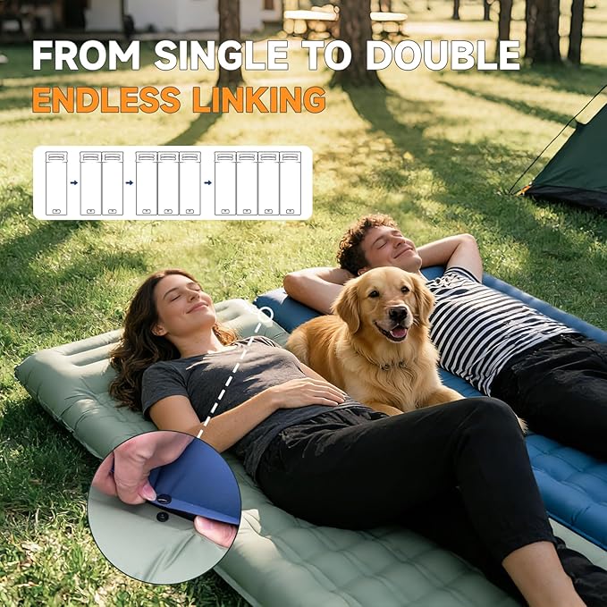 Camping Sleeping Pad, 6" Extra Thick Sleeping Mat with Pillow Built-in Foot Pump, 32.7" Extra Wide Inflatable Sleeping Pads Compact for Camping Backpacking Hiking Traveling Tent (Blue)