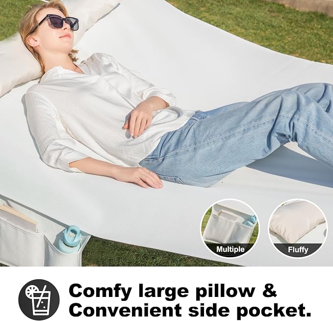 GAFETE 14ft 2 Person Hammock for Outside, Quick Dry Textilene, Portable Hammocks Without Stand with Folding Steel Spreader Bar, Carrying Bag, Tree Straps, Pillow & Sidebag, 550 lbs Capacity (White)