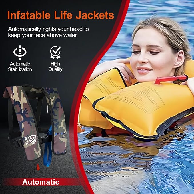 Automatic Inflatable Life Jacket | Inflatable PFD Jackets for Adults|Kayak Life Vest | for Outdoor Water Sports | Fishing Sailing | Jet Skiing | Supports up to 330 lbs
