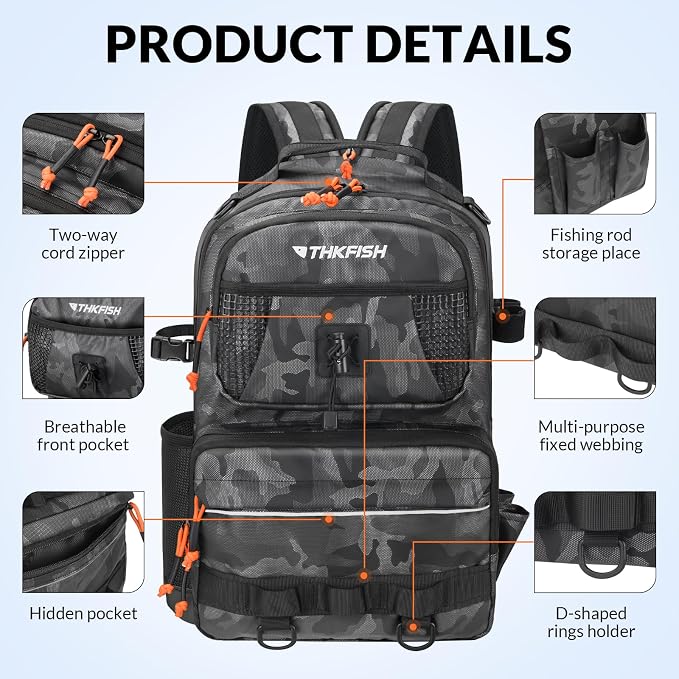THKFISH Fishing Backpack with Tackle Boxes, 20L Waterproof Tackle Sling Bag with Lures Kit, Fish Lip Gripper, Pliers, Scissors, Fishing Gifts for Men Women
