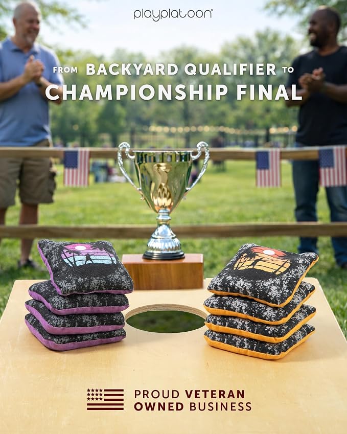 Play Platoon Pro Cornhole Bags Set of 8 - Professional Dual Sided Slick and Sticky Side Competition Corn Hole Bags - Tournament Series