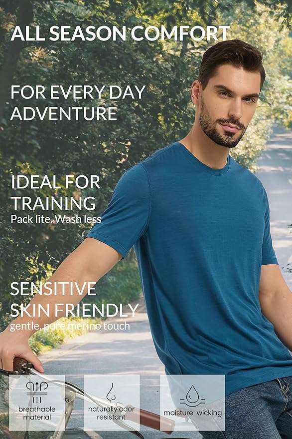 Merino Wool & Tencel Blend T Shirt for Men, Redefined Softness, Lightweight Comfort