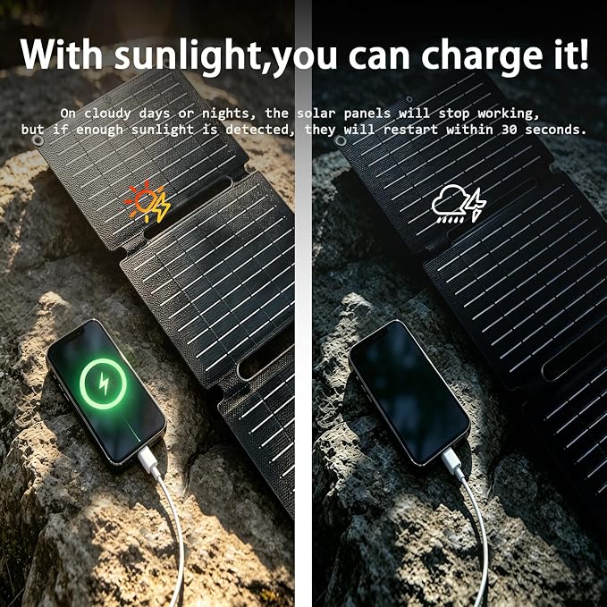 30W Portable Foldable Solar Panel, 4-Fold Solar Charger with USB QC3.0 & DC Outputs, lPx4 Waterproof Solar Panel Charger for Camping, Hiking, Portable Source, Emergency Power Outage