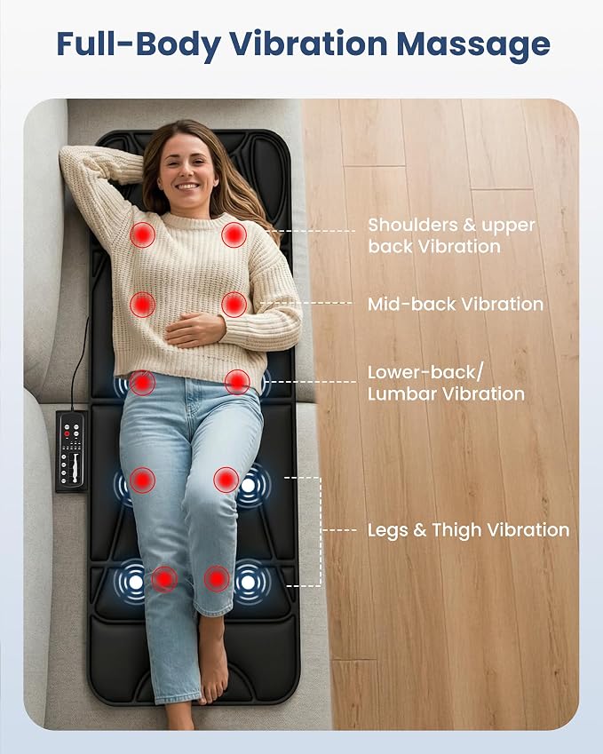 COMFIER Full Body Massage Mat Pad, Heating Vibrating Massage Chair Pad with 10 Vibration Motors, 5 Massage Modes and Auto Shut Off, Gift for Men Women