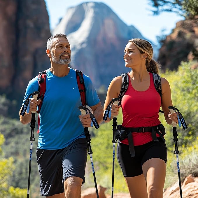 Walking Sticks for Men & Women - 14.5" Foldable Hiking Poles for Backpacking, Exercising and Traveling, Set of 2 Aluminum Nordic Collapsible Trekking Poles
