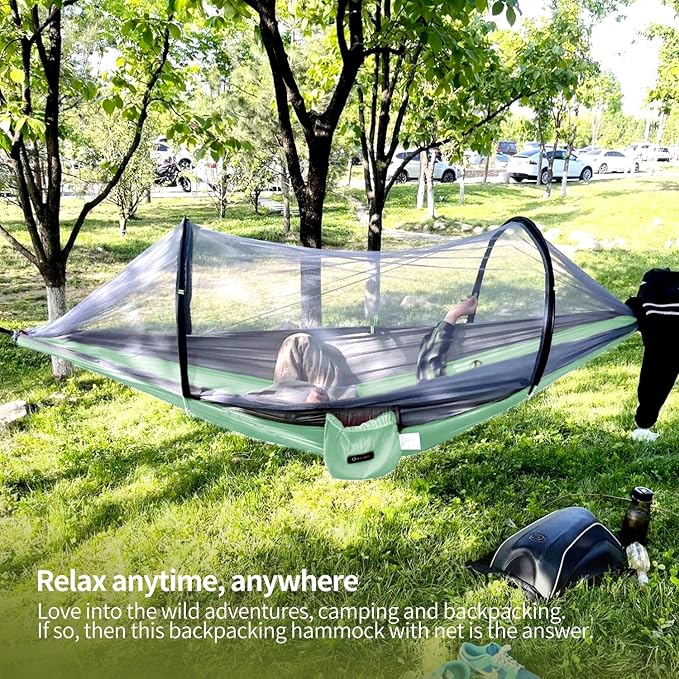 Hammock with Mosquito Net - Lightweight, Portable, 1 Person Hammock - for Camping, Hiking, Backpacking, Travel, a Festival, or The Beach (Cyan)
