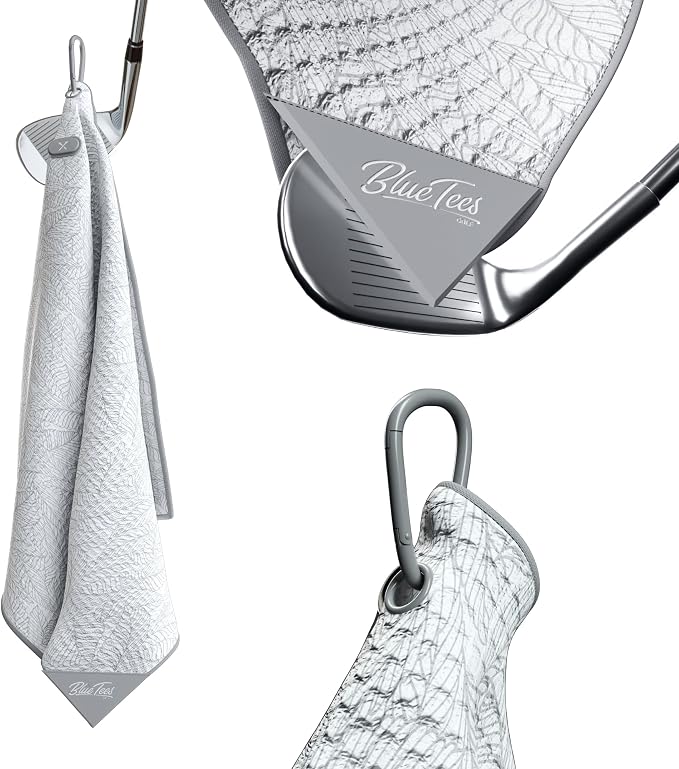 Blue Tees Golf Premium Magnetic Towel - Super Strong Magnet - Microfiber Waffle Design - Silicone Brush - Groove Cleaner - Bag Buckle